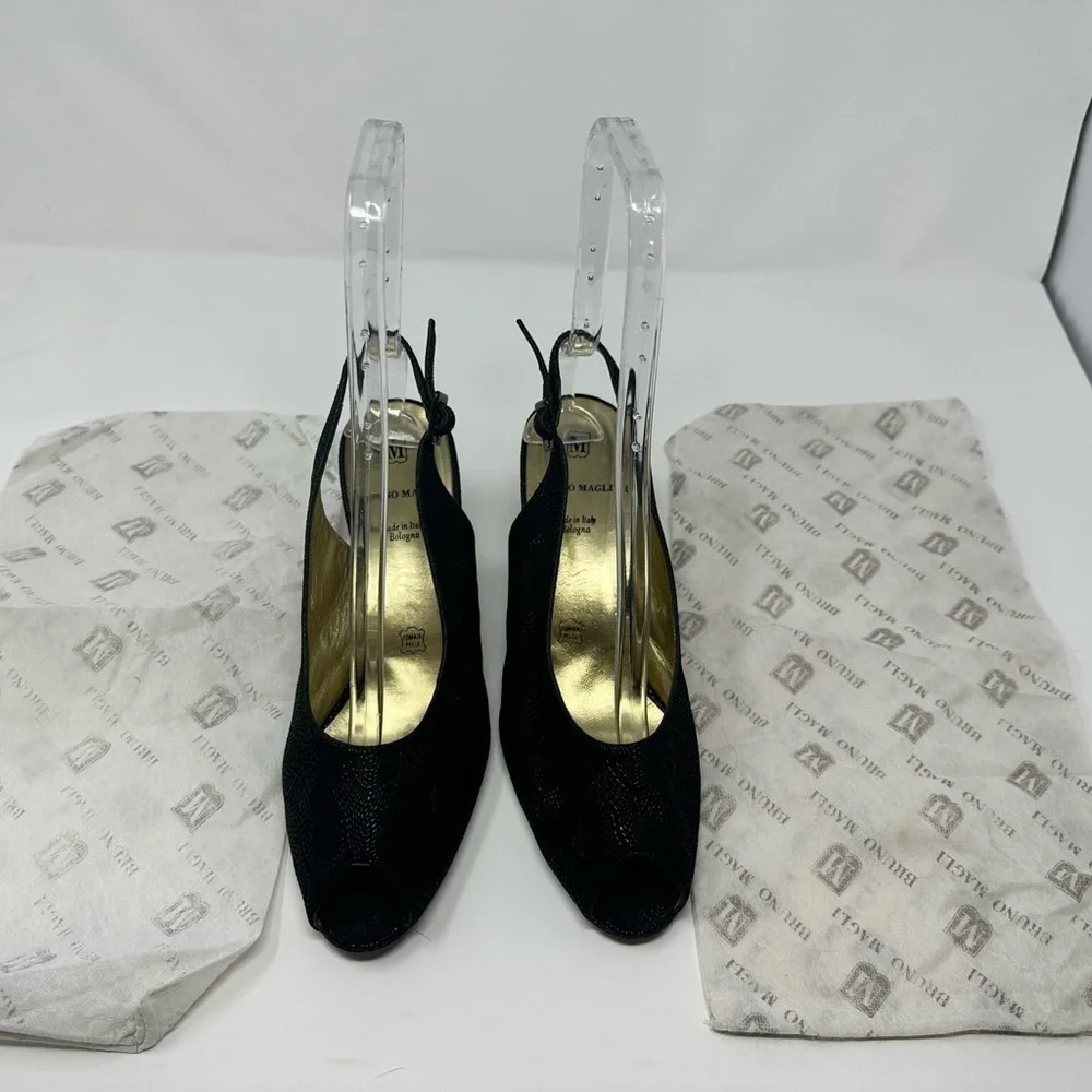 Like New Bruno Magli Black Embossed Slingback heels